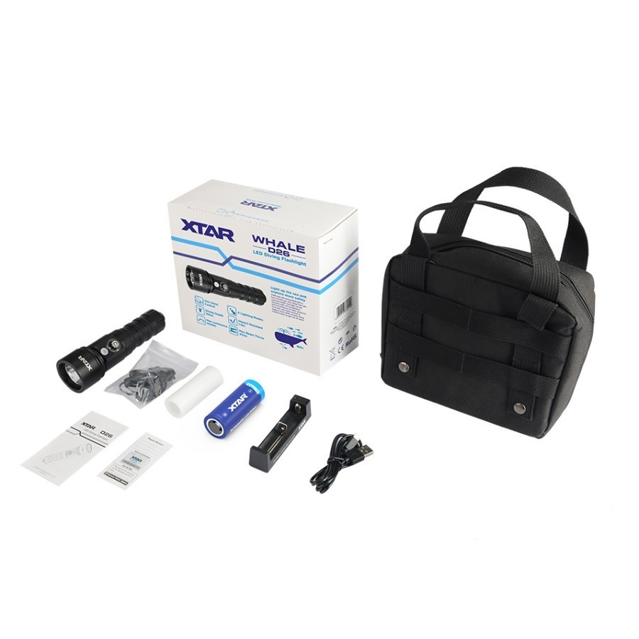 XTAR WHALE D26 1100 LM FLASHLIGHT , SENTER SELAM, FLASH DIVING