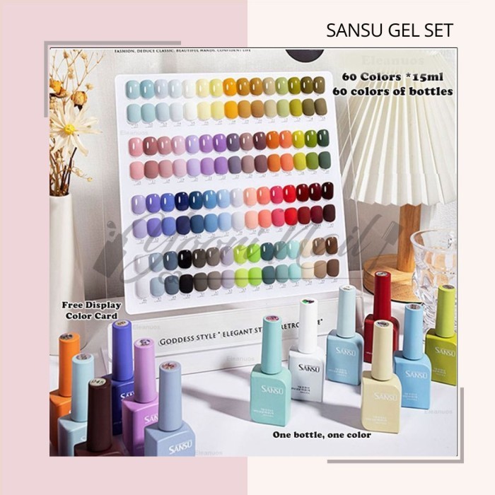 Sansu gel set 15ml color 60 warna kutek set nail gel paket gel polish