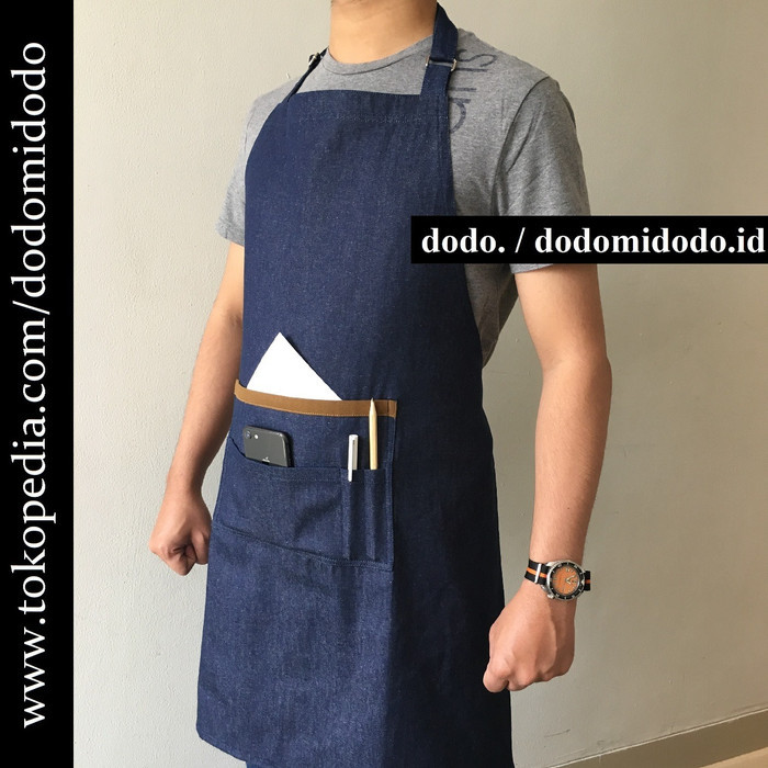 Celemek Handmade - Apron Tali Leher Premium Blue Denim