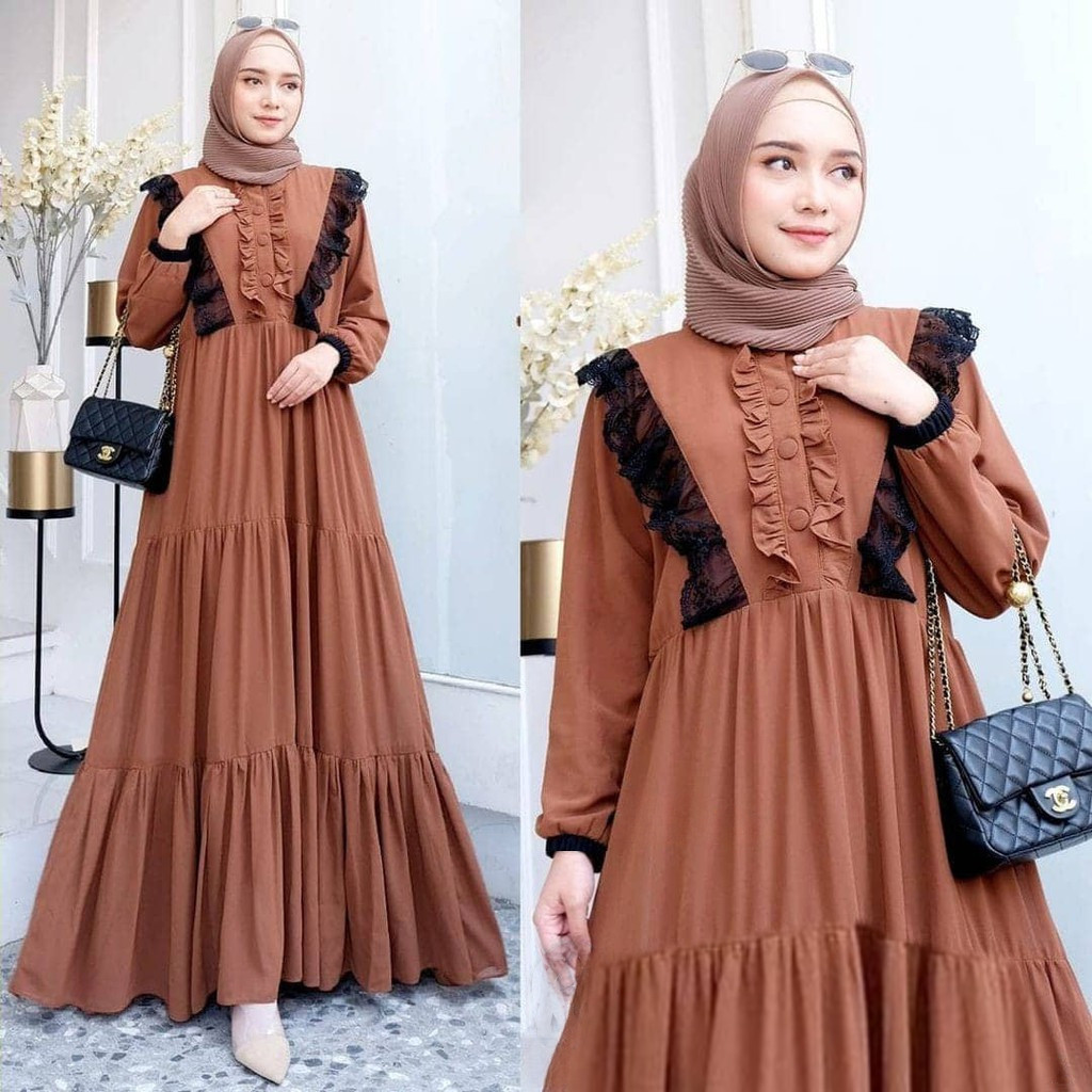 Gaun Gamis Modern Adem Ganis Premium Mewah Lebaran Gmis Ibu Ibu Pengajian Games Perempuan Dress Pest