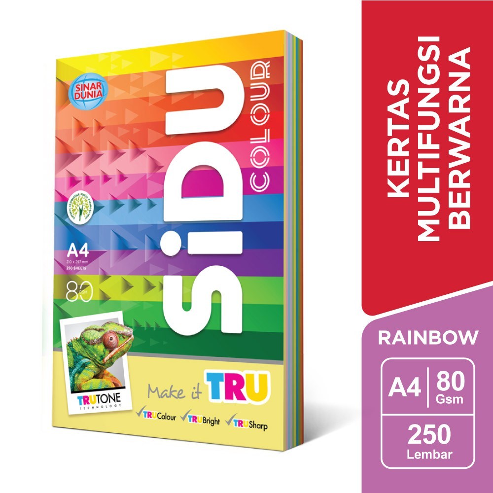 

[ONE's Stationery] SiDU Kertas Fotocopy Berwarna Rainbow (10 warna) 80 GSM A4 - SDU RBW 80 A4 250