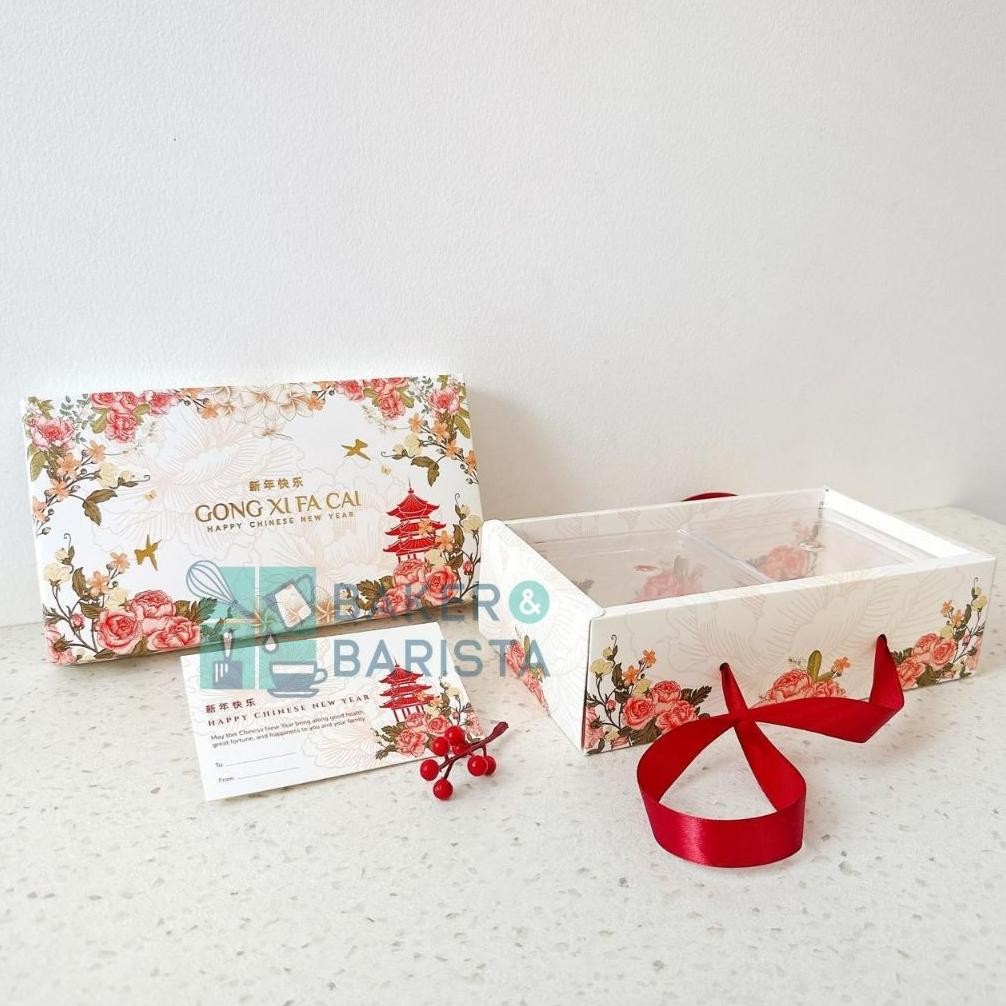 

BR - Imlek Box 2toples red flower cny hampers box kotak toples kue kering / hampers imlek Lapis TERLARIS