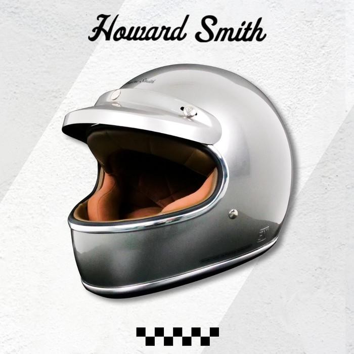HOWARD SMITH RACER RETRO HELM FULL FACE - SILVER MET