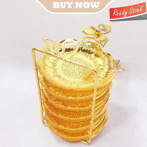 

Baru Stand With Piring Buah Kurma Stainless Emas Kue Permen Gold 6Pc Verti