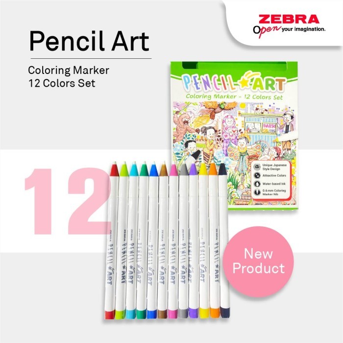 

TERBARU Zebra PencilArt - Water based marker - alat tulis - spidol warna isi 12 piece