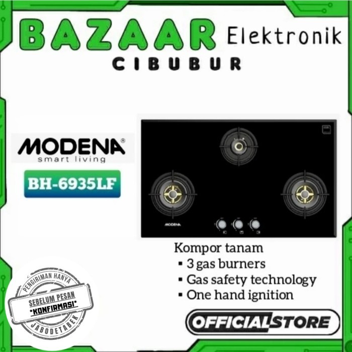 Yanan Modena Kompor Tanam 3 Tungku Bh 6935 Lf / Bh6935Lf / 6935Lf 90Cm