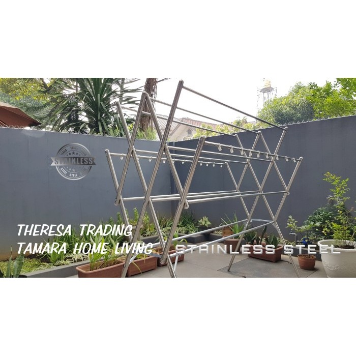 JEMURAN BAJU BESAR STAINLESS STEEL 12 PALANG JUMBO 180 CM ANTI KARAT