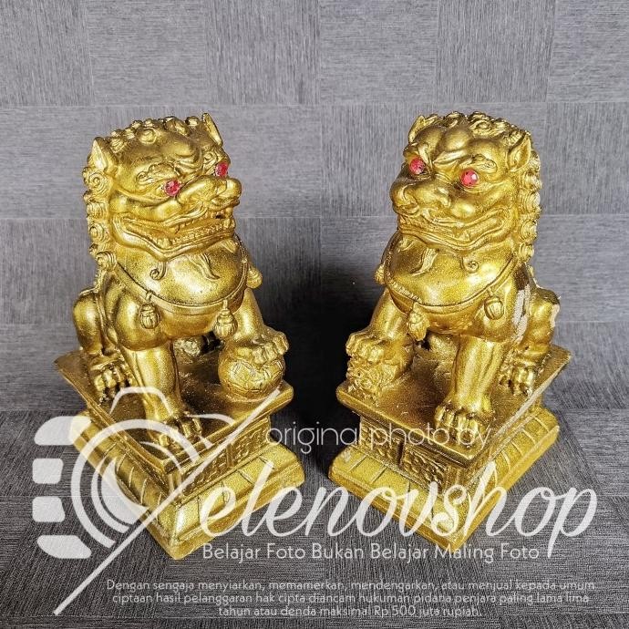 Produk Terbaik] Sepasang Patung Qi Lin Chi Lin Kei Loon Gold Medium