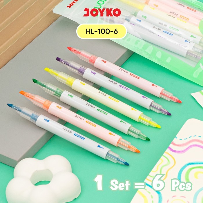 

Joyko Highlighter Dual Tip Neon Colours Pack Penanda Joyko Warna Neon Dua Sisi Box Pack Hl-100-6