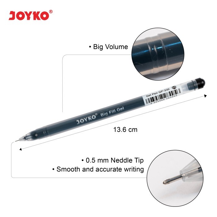 

Joyko Gel Pen Big Fill Gel / Pena Pen Jel Joyko Hitam Biru Gp-330