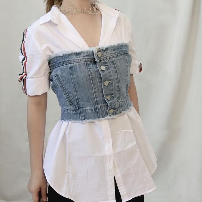 YKobi 1079 kemben vest dua fungsi kemben crop dan vest kemeja jeans