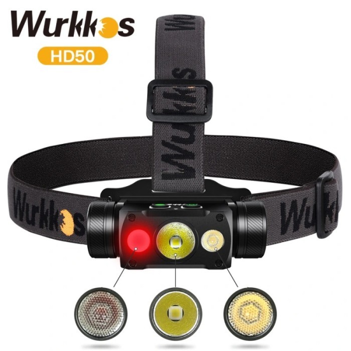 WURKKOS HD50 Headlamp Spot Flood Red Light 4000lm 239m Senter Kepala