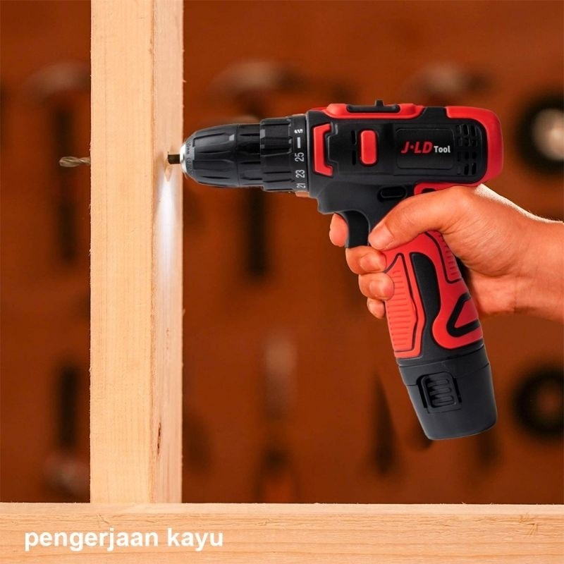 JLD 12V mesin bor baterai bor jld 12 volt merah 2baterai- bor cordless sett lengkap murah mesin