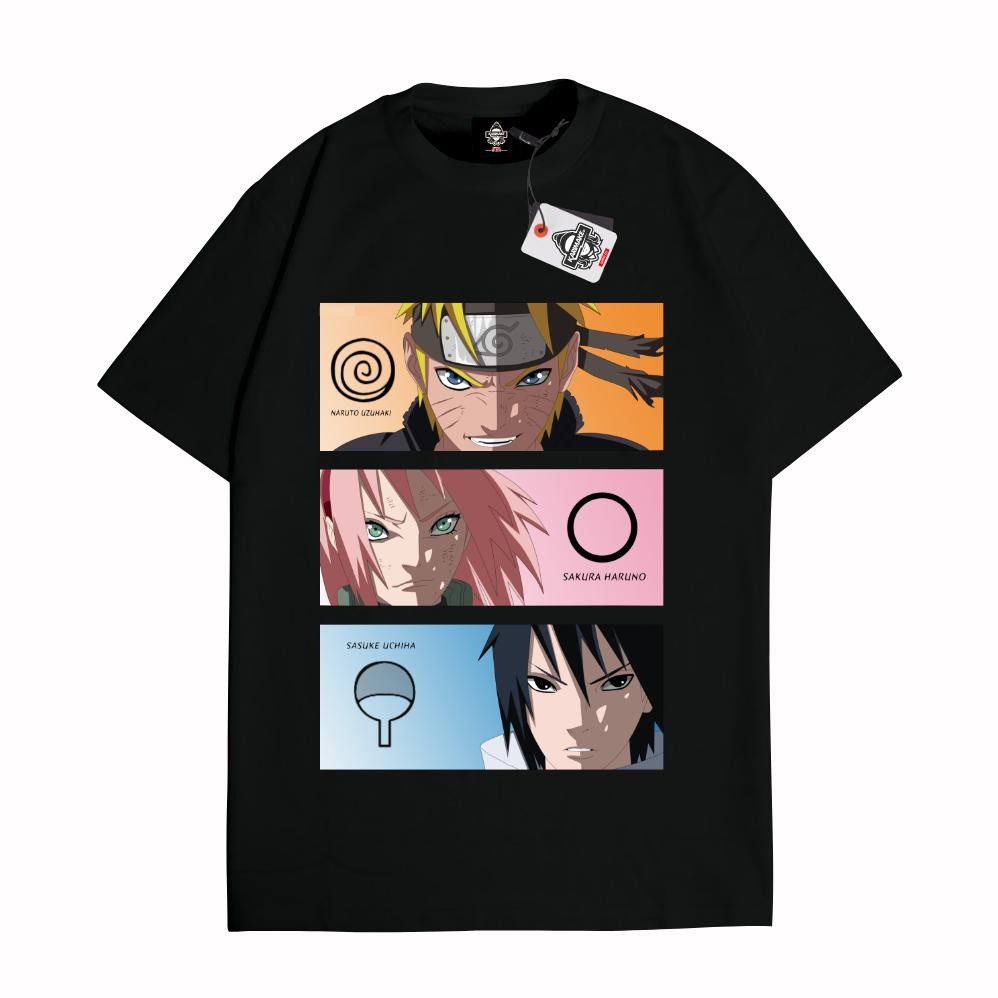 Promo Karimake Kaos Baju T-Shirt Distro Unisex Anime Naruto Sasuke Sakura Team 7 Kaos Anime Jepang M