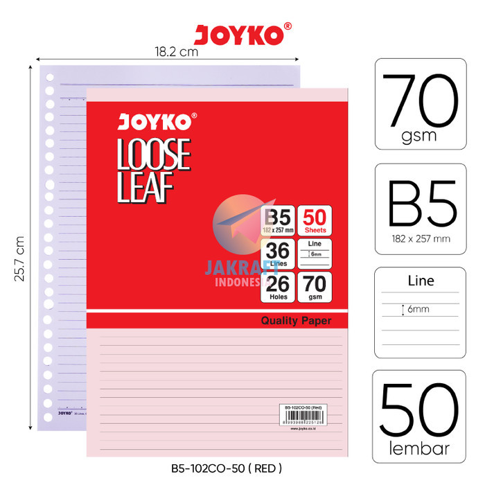 

Kertas Binder Note Joyko Loose Leaf B5 Isi 50 Warna 70 Gsm (26 Lubang)