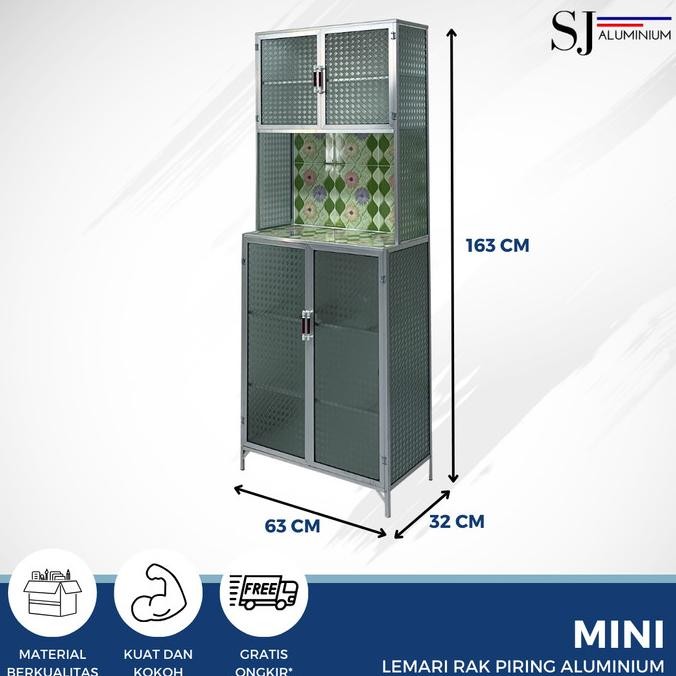 Rak Piring Lemari Dapur Kaca Aluminium - Mini 2 Pintu HC