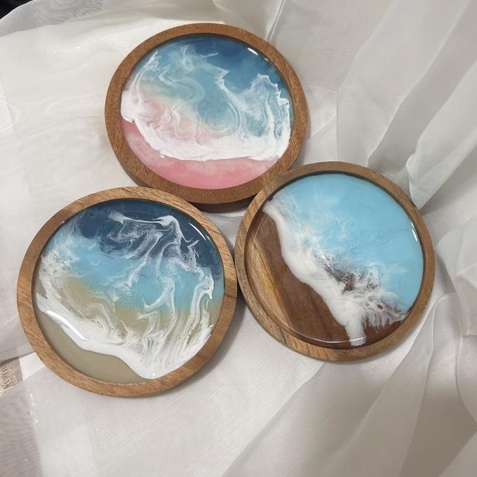 Coaster teakwood resin tatakan gelas kayu jati aesthetic custom
