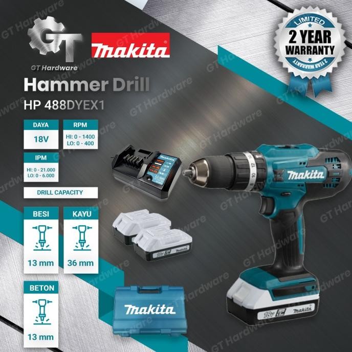 diskon cordless bor beton hammer drill makita hp488 hp 488 dyex1