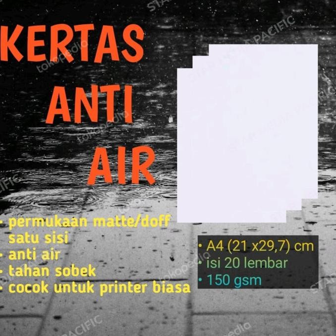 

sale! kertas anti air matte/doff a4 isi 20 lembar waterproof/yupo inkjet