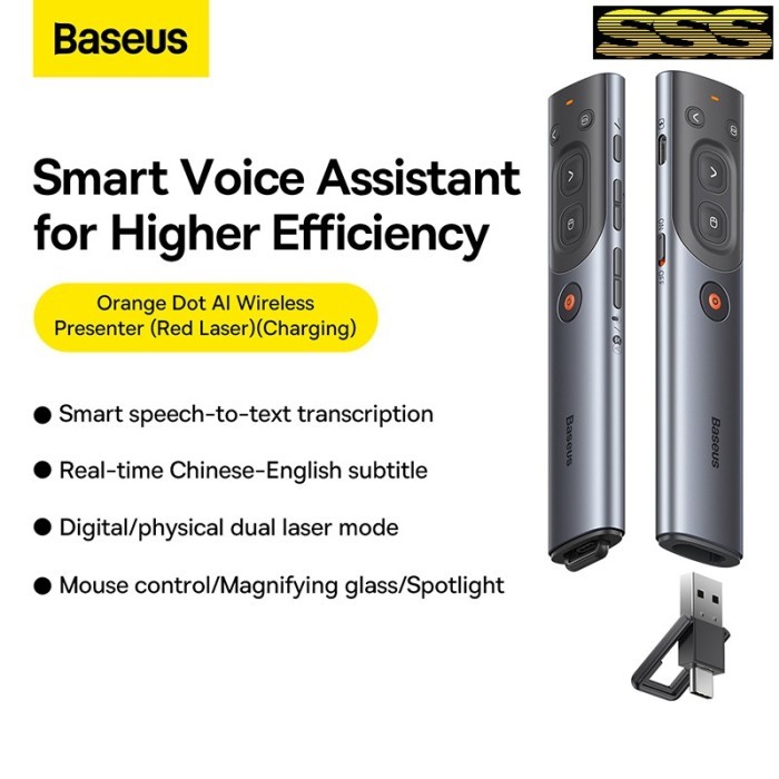 Laser Pointer Baseus Spotlight AI Wireless Presenter Laser Pointer Digital Untuk TV LED Air Mouse