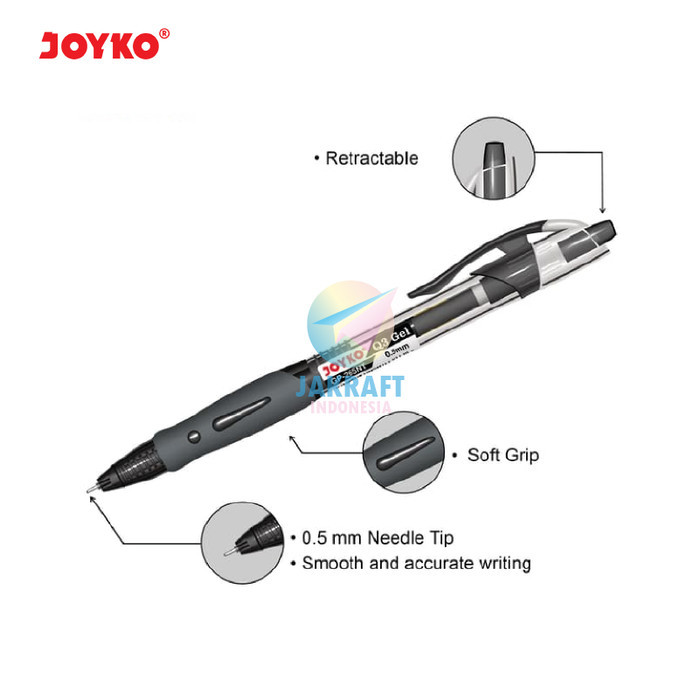 

Pulpen Gel Pen Ujung Jarum Klik Joyko Gp-265Nt Q3 Gel Hitam Black / Biru Blue / Merah Red Tebal 0.5
