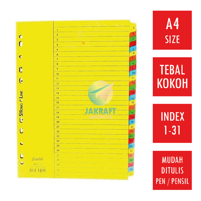 

Divider Pembatas Kertas Binder Ordner 6052 1-31 Index A4 Bantex Isi 31