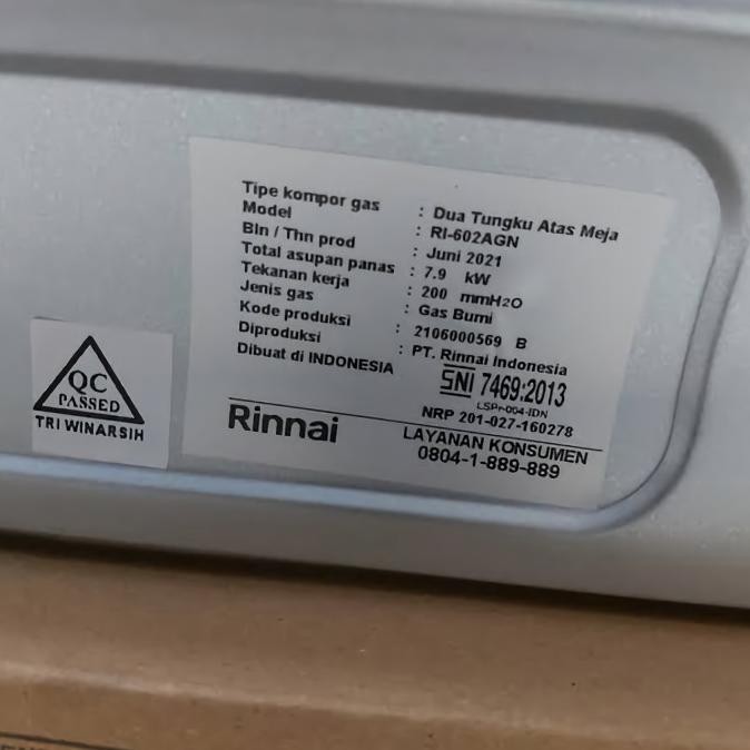 RINNAI KOMPOR GAS 2 TUNGKU RI-602AGN - KOMPOR GAS ALAM