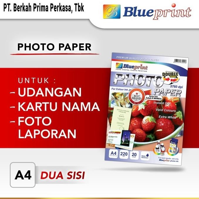 

sale! kertas foto a4 double side photo paper glossy blueprint 220 gsm 20 lbr