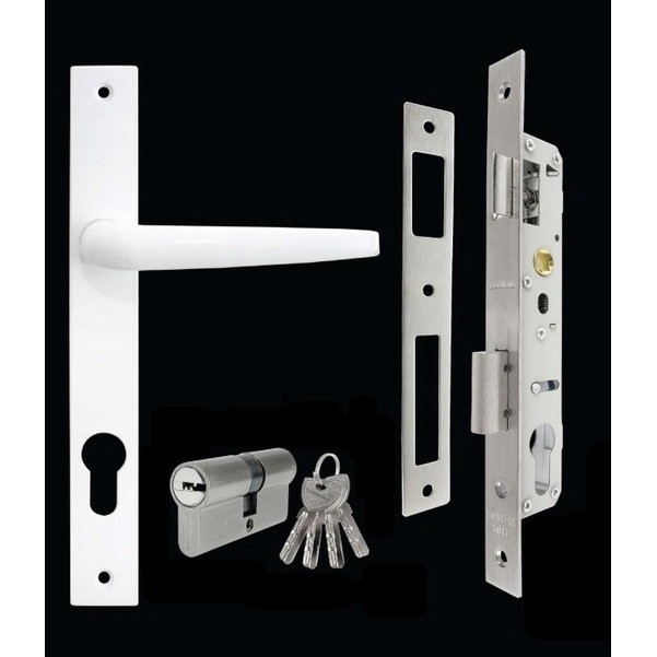 Set Kunci Pintu Aluminium 9055 Handle + Mortise + Silinder Kunci