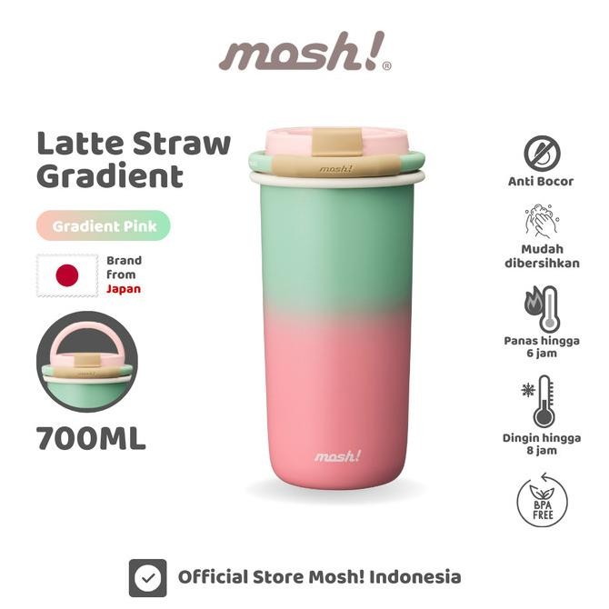 Promo Mosh Latte Straw Gradient Tumbler - Botol Minum Stainless Steel 700Ml - Pink