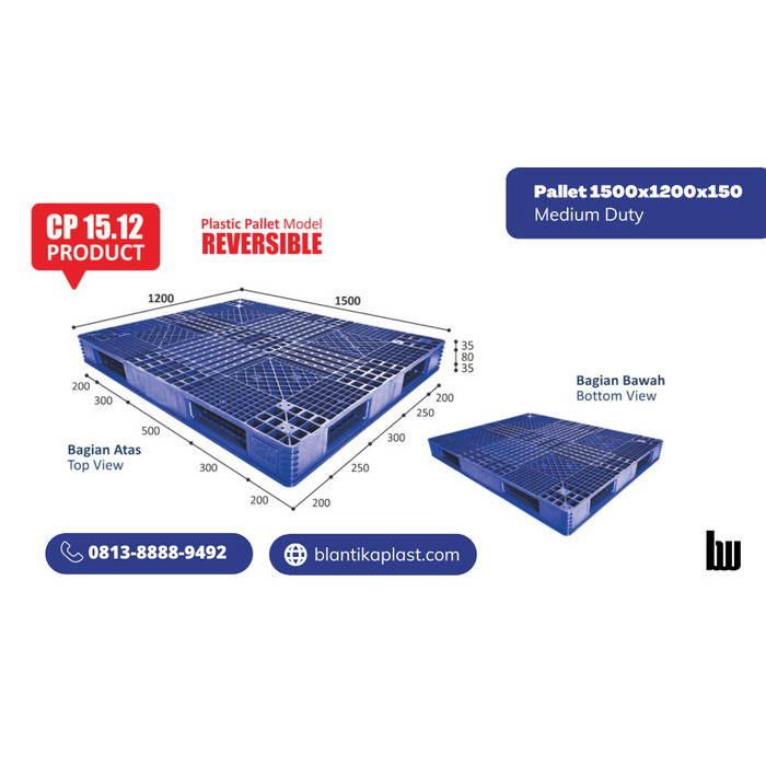 

PROMO! pallet plastik baru 150x120x15 cm warna biru