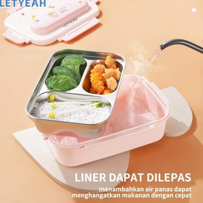 Grosir Letyeah Lunch Box Stainless 316 Anti Tumpah /Kotak Makan Sekat 3
