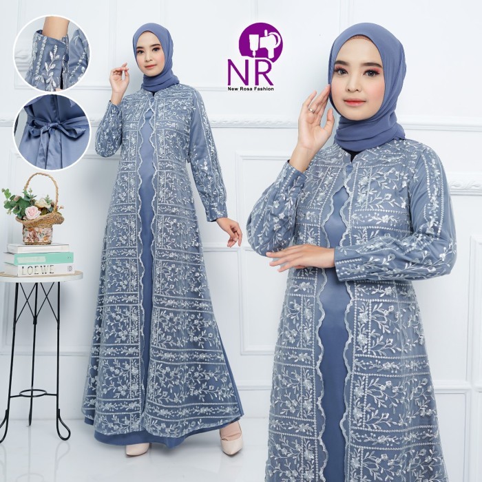 Ayudia Dress / Gamis Brukat Tile Mix Satin / Gamis Tile Rompi Pesta