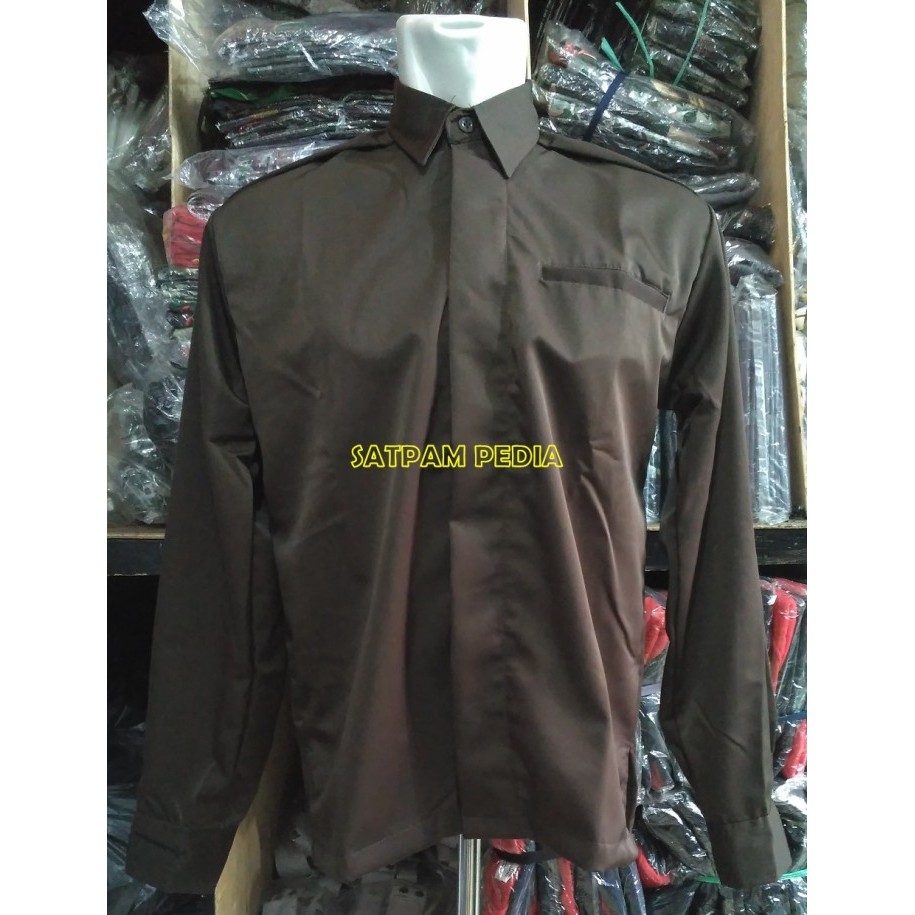 Seragam Safari Panjang Satpam Coklat Kancing Dalam - Safari Satpam