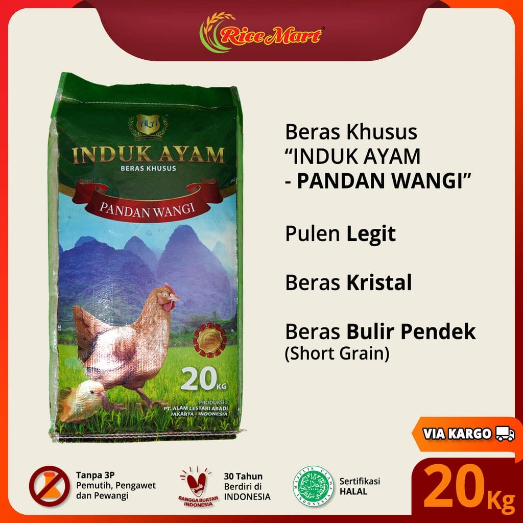 

Beras INDUK AYAM - PANDAN WANGI 20 kg [KARGO] - Beras Khusus - Wangi Pandan Wangi - Beras Kristal - Pulen Legit - Produk Indonesia