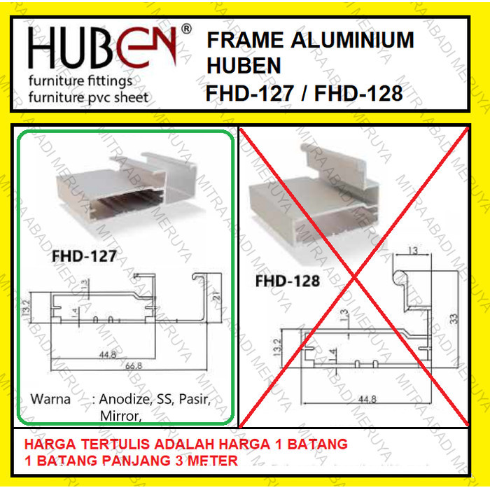 TERBARU Profil Frame Handle Alumunium Aluminium HUBEN FHD 127 FHD127 FHD-127 PROMO