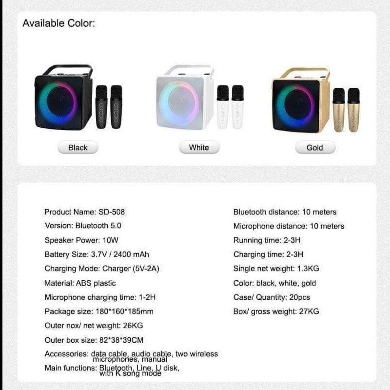 MIC Dual SD 508 Mic Speaker Karaoke 2 Mic Portable Wireless Bluetooth SDRD SD-508 DUALS 2 Mics Smule