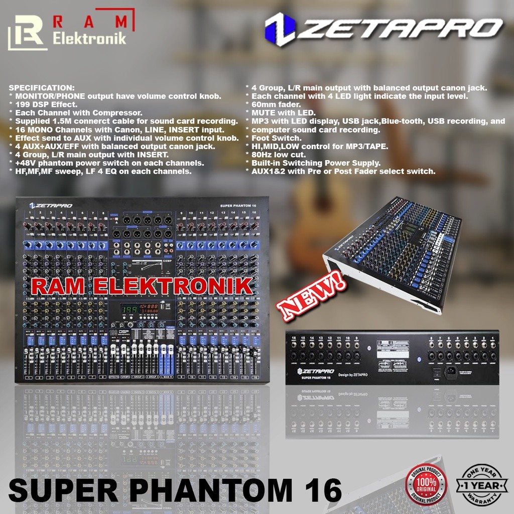 Mixer 16 Channel ZETAPRO Super Phantom 16 Terbaru Original
