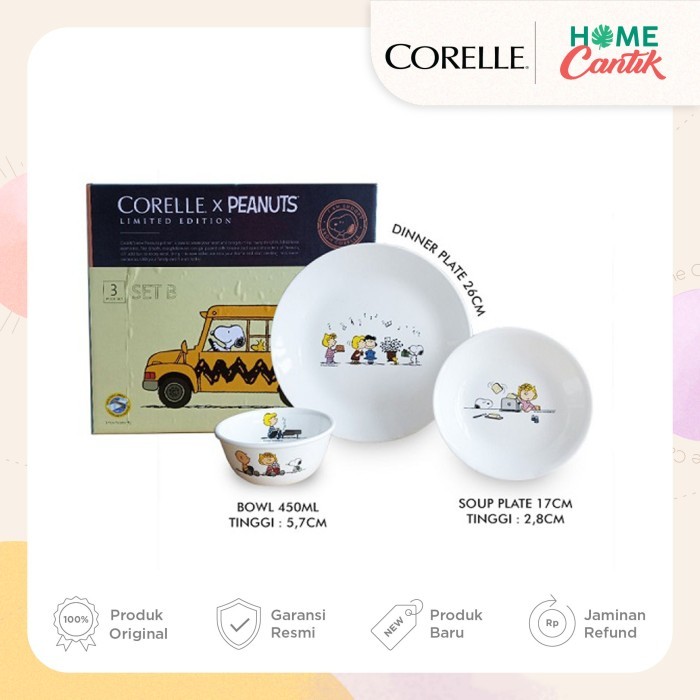 KOMPLIT CORELLE Snoopy Kids Set Piring Makan Anak