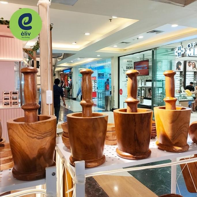 

eLiv Alu Lumpang Kayu Jati Set Besar - Lesung / Ulekan Kayu Food Grade SM88