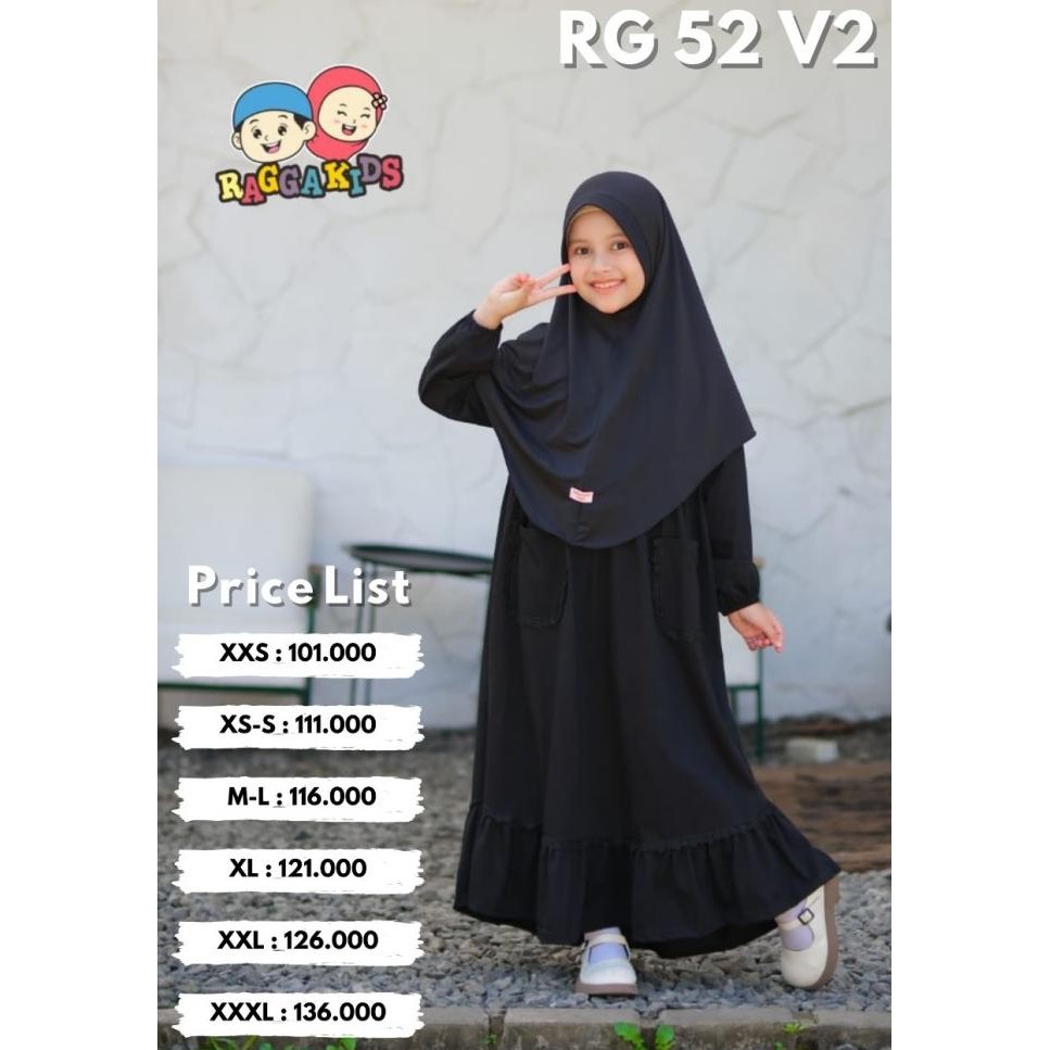 Raggakids Gamis Hitam Polos Bahan Kaos Rg 52 V2 usia 4-13 tahun Terlaris