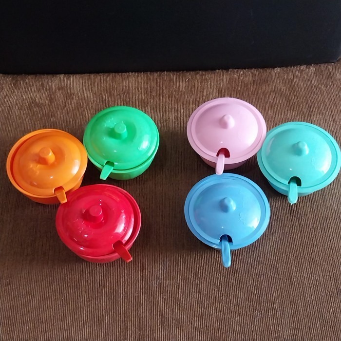 Tempat Wadah Sambel Mangkuk Plastik Tutup + Sendok Warna