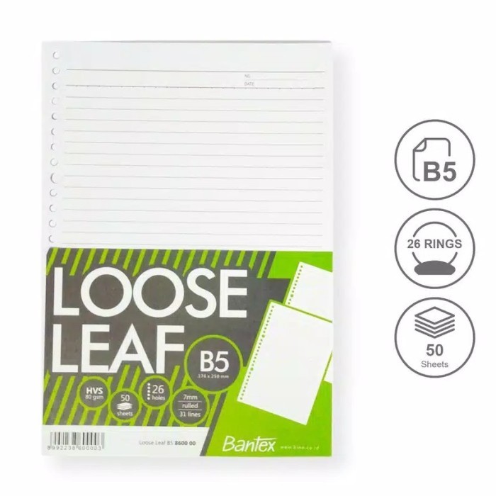 

Bantex Loose Leaf Paper Isi Binder Size B5 80 gsm 50 Lembar 8600