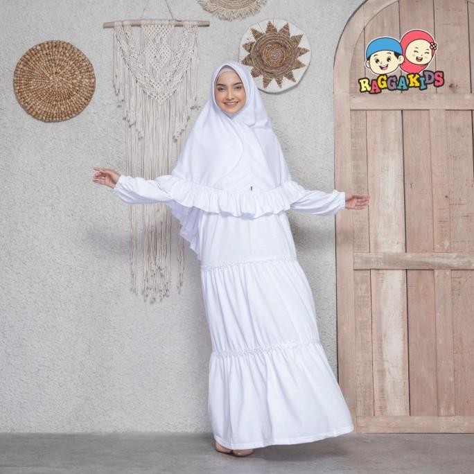 Jual Gamis Putih Syar'i Wanita Raggakids RGD52 Baju Muslim Kaos Remaja Terlaris