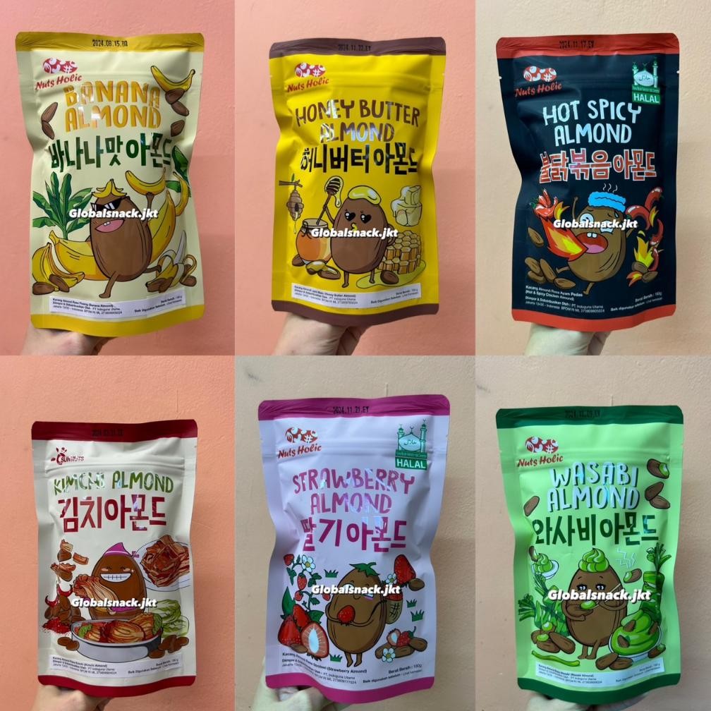 

[BIG 180G] NUTS HOLIC HONEY BUTTER ALMOND / STRAWBERRY ALMOND / KIMCHI ALMOND / BANANA ALMOND / HOT & SPICY