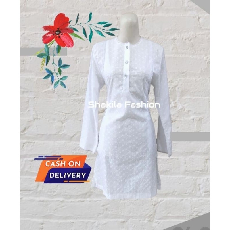 BAJU ATASAN TUNIK PUTIH BORDIR//ATASAN IHRAM PUTIH//BAJU TUNIK PUTIH WANITA HAJI & UMROH.