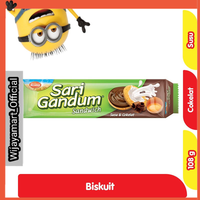 

Roma Sari Gandum Biskuit Sandwich Susu & Cokelat 108 g