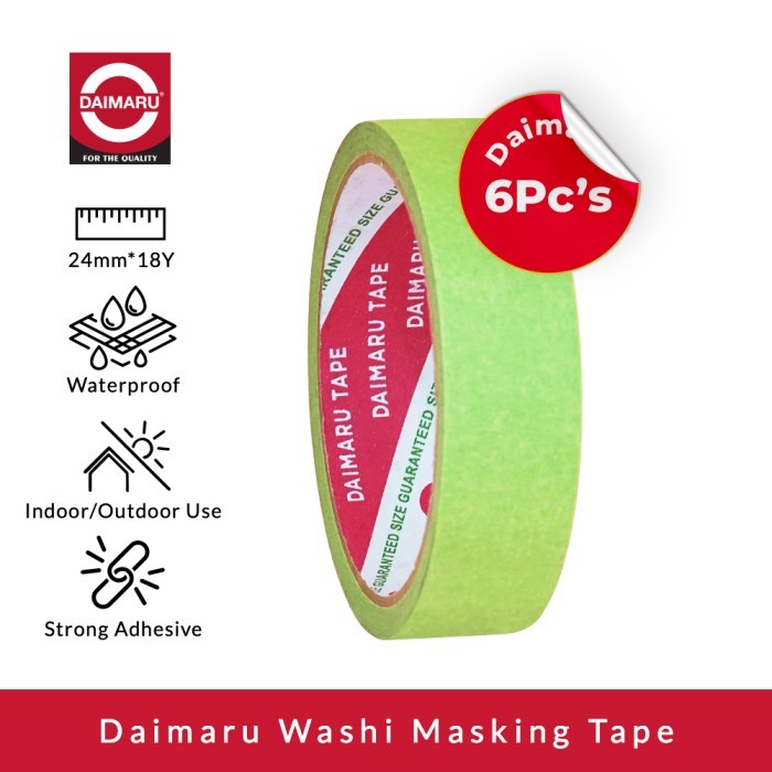 

[Isi 6pcs] Daimaru Washi Masking Tape Lakban Kertas Warna Hijau 24 MM