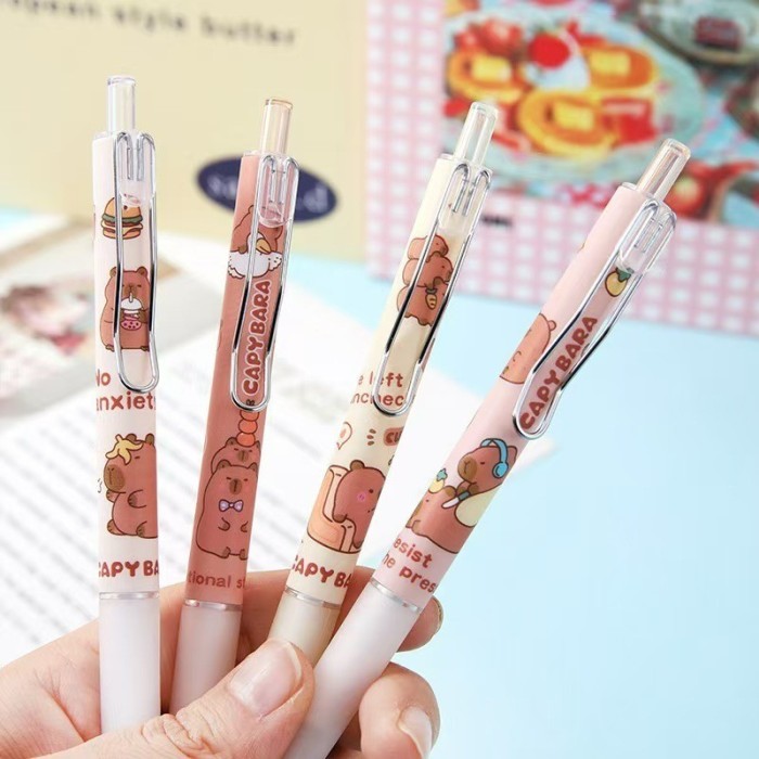 

Gel Pen 1Box 4Pcs Pulpen Mekanik Capybara Pen Cetek 0.5Mm Tinta Warna Hitam Pen Karater