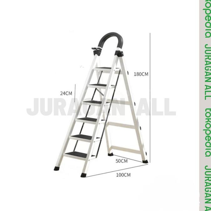 Diskon Tangga Lipat/Tangga Portable/Tangga Lipat Besi Alumunium-6 Step Putih